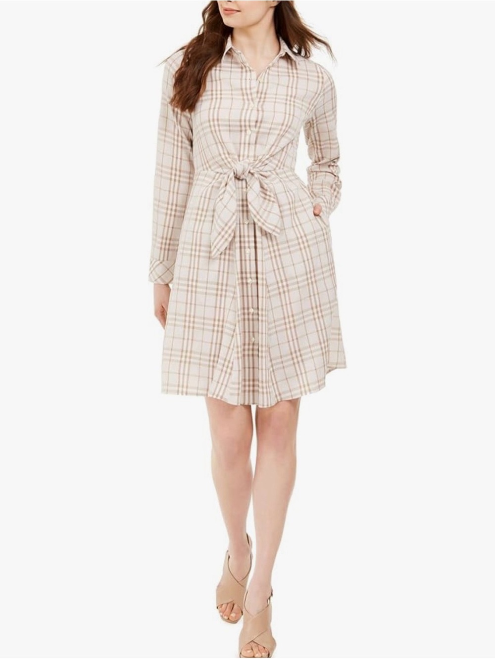 Calvin Klein Plaid Button-Front Tie-Waist Dress